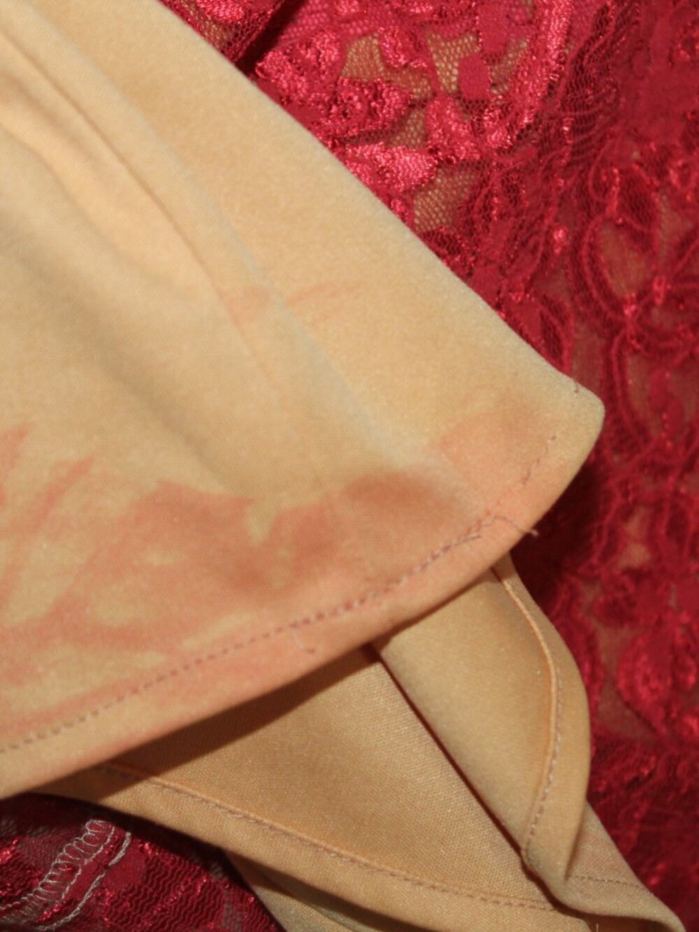 Vtg 90s women's dress size L red nude illusion long sleeve tight fitting flapper - Picture 11 of 14